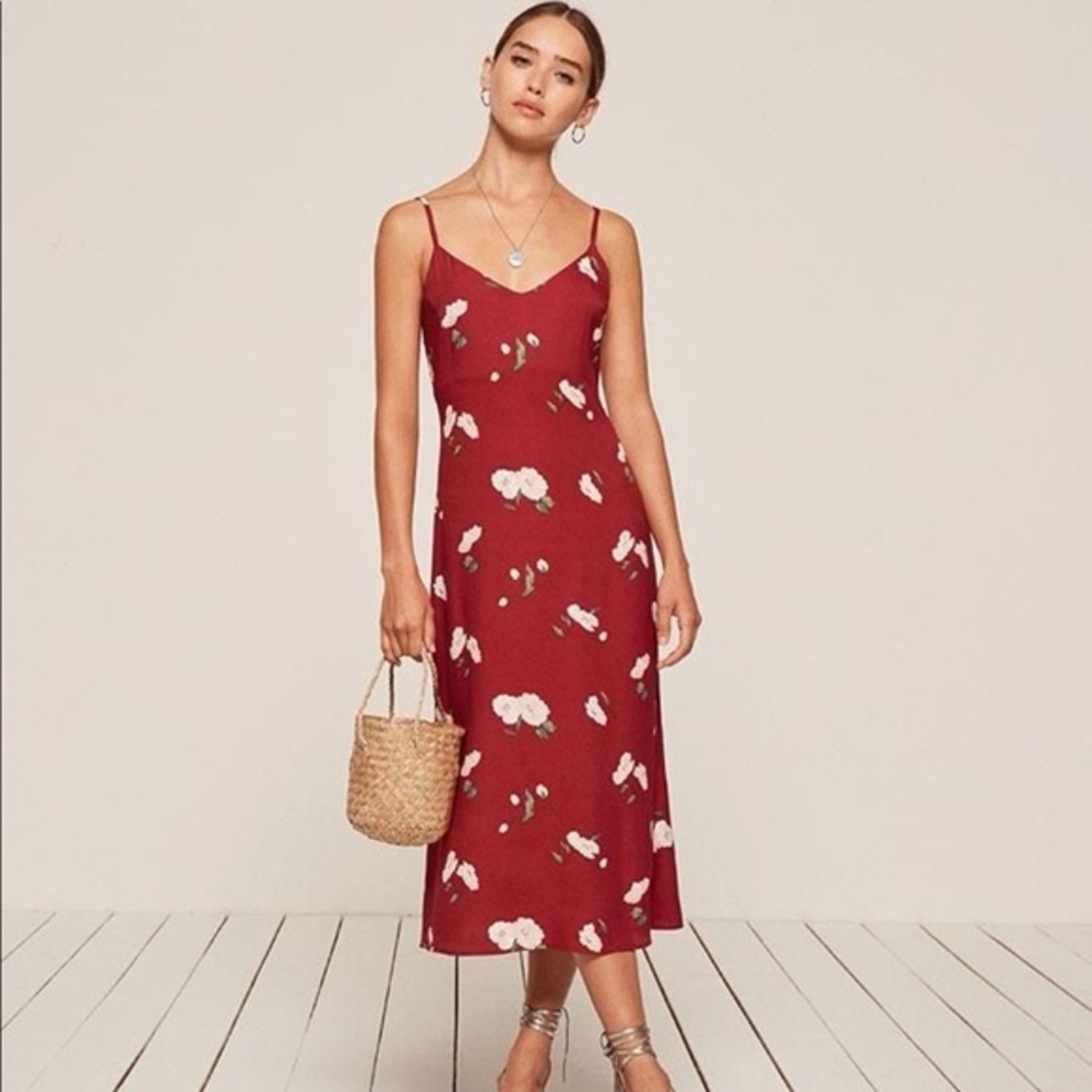 Reformation Red Floral Midi Dress